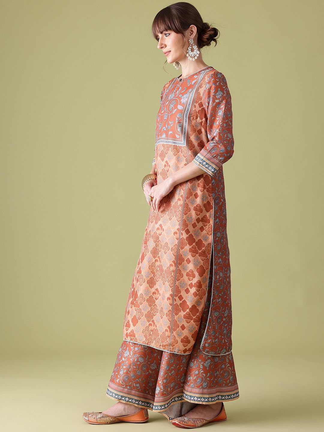 Anouk Indie Floral Printed Keyhole Neck Kurta with Palazzos & Dupatta