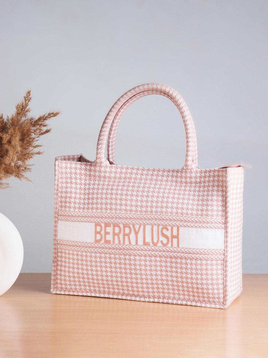 Berrylush Pink Geometric Printed Structured Tote Bag