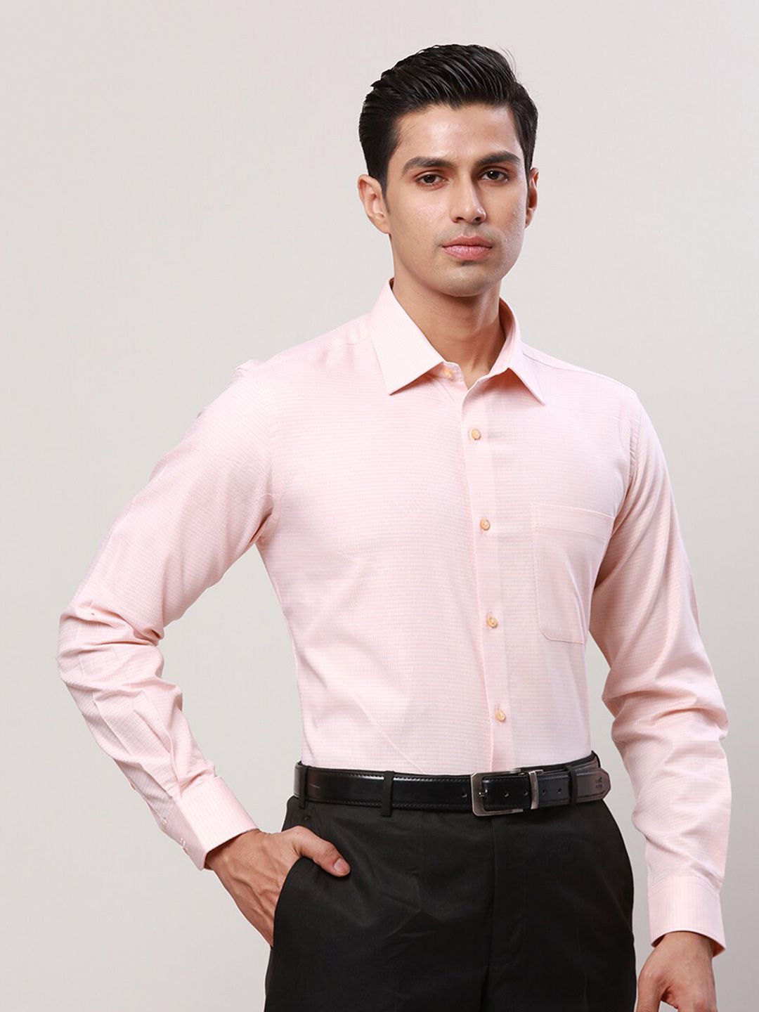 Raymond Contemporary Fit Self Design Spread Collar Cotton Formal Shirt