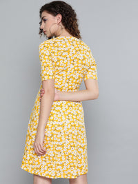 SASSAFRAS Yellow & Off-White Floral Printed Wrap Dress