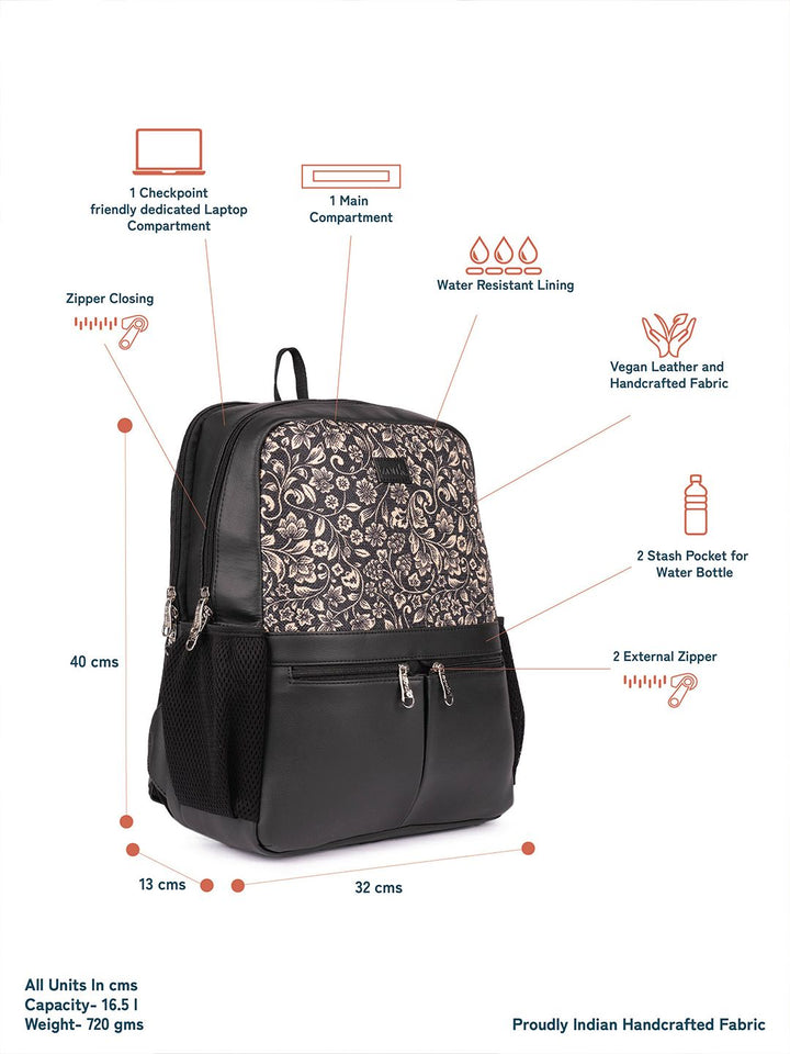 ZOUK Women Floral Printed Vegan Leather Backpack With Compression Straps-Up to 16 inch