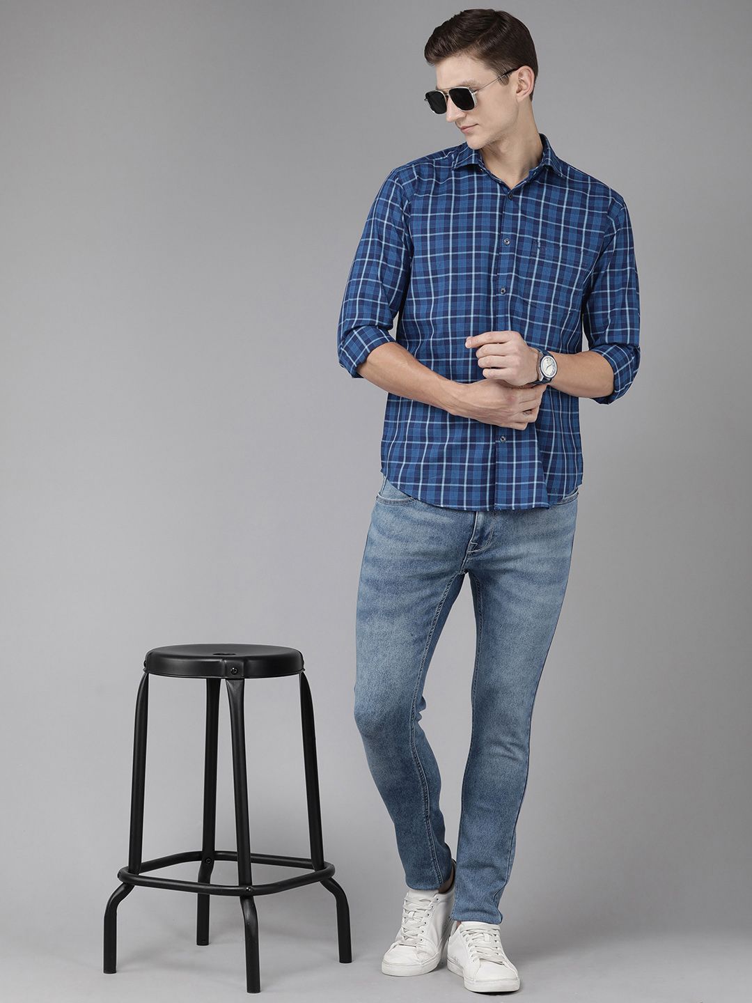 Park Avenue Men Slim Fit Tartan Checks Opaque Pure Cotton Casual Shirt