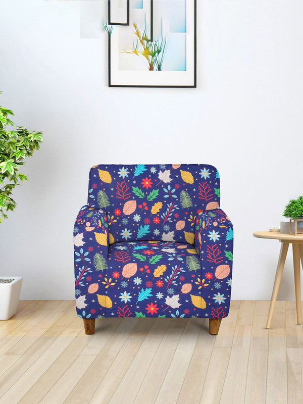 Cortina Navy Blue & Beige Quirky Printed Single-Seater Sofa Cover