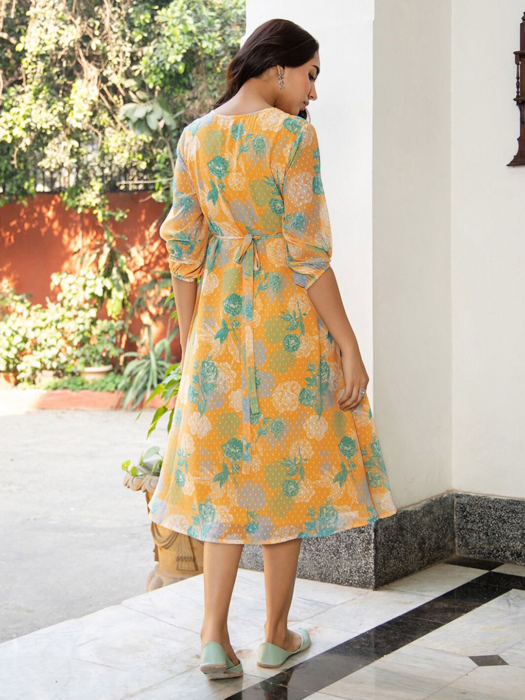 Janasya Dobby Georgette Floral printed Dress