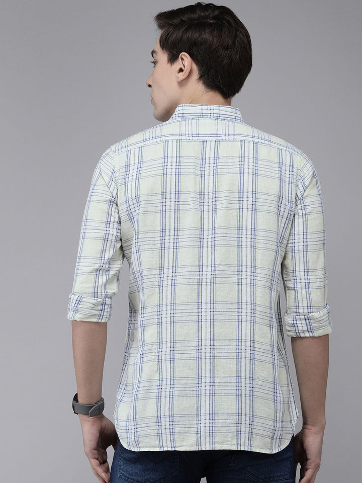 THE BEAR HOUSE Men Cream-Coloured Tartan Checked Pure Cotton Slim Fit Casual Shirt