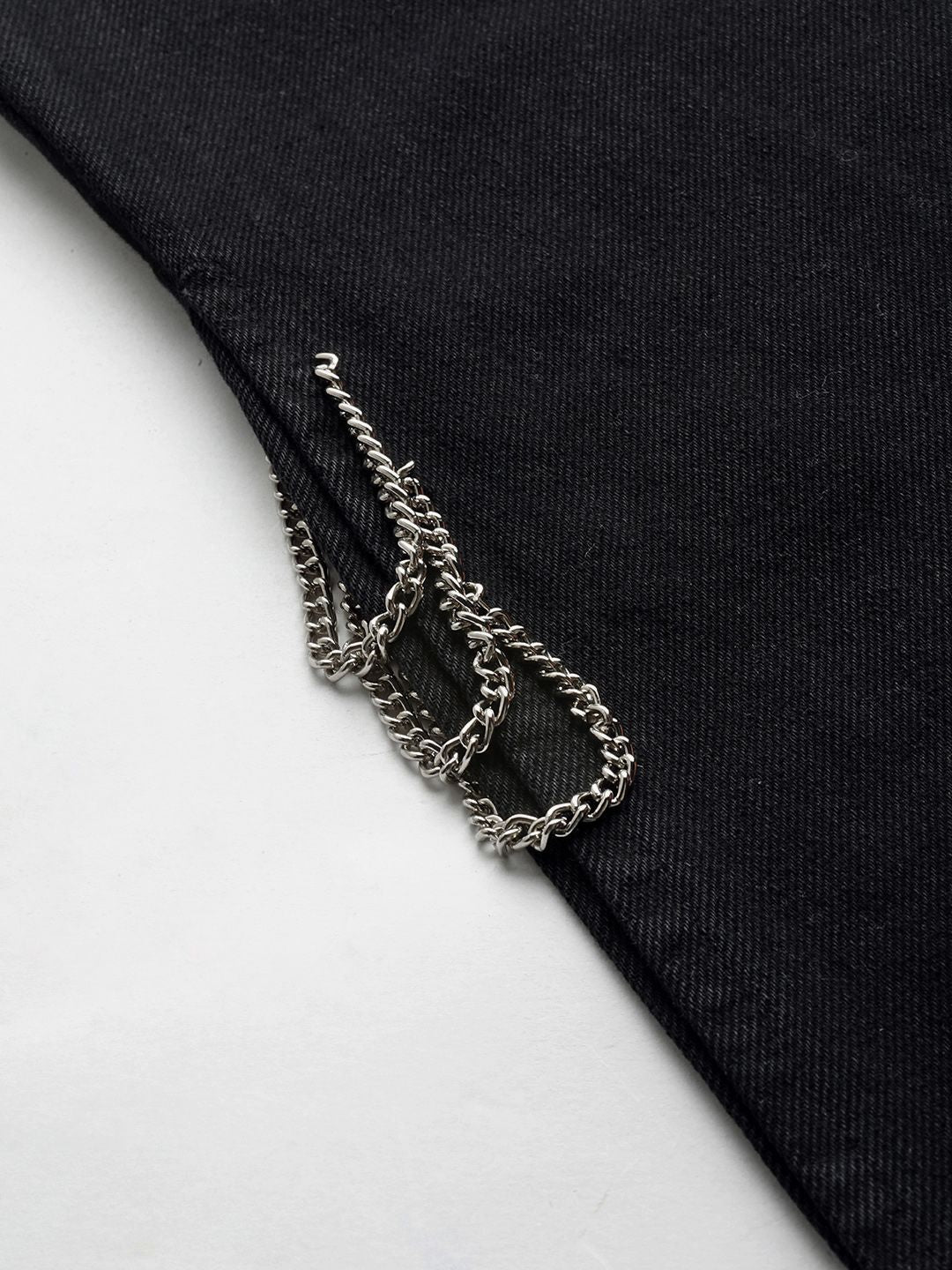 SASSAFRAS Women Black Flared High-Rise Cotton Chain Slit Jeans