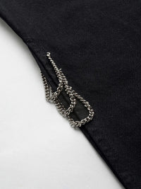 SASSAFRAS Women Black Flared High-Rise Cotton Chain Slit Jeans