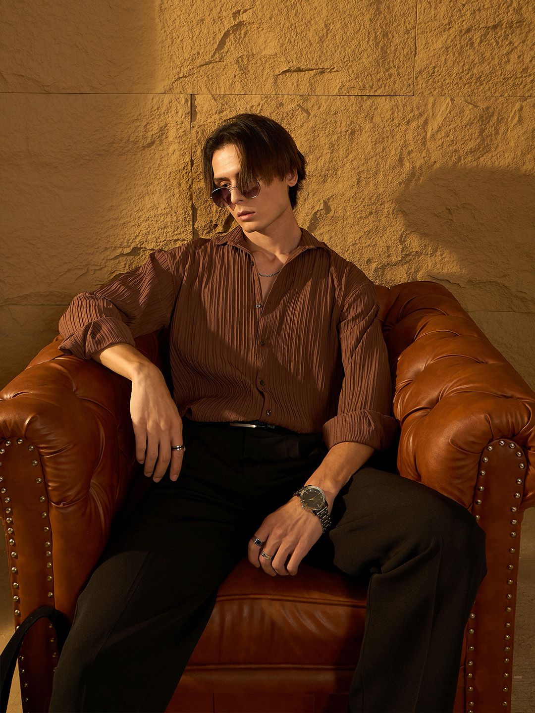 DENNISON Men Textured Oversized Shirt