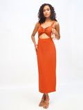 SASSAFRAS Shoulder Strap Waist Cut Out Bodycon Midi Dress