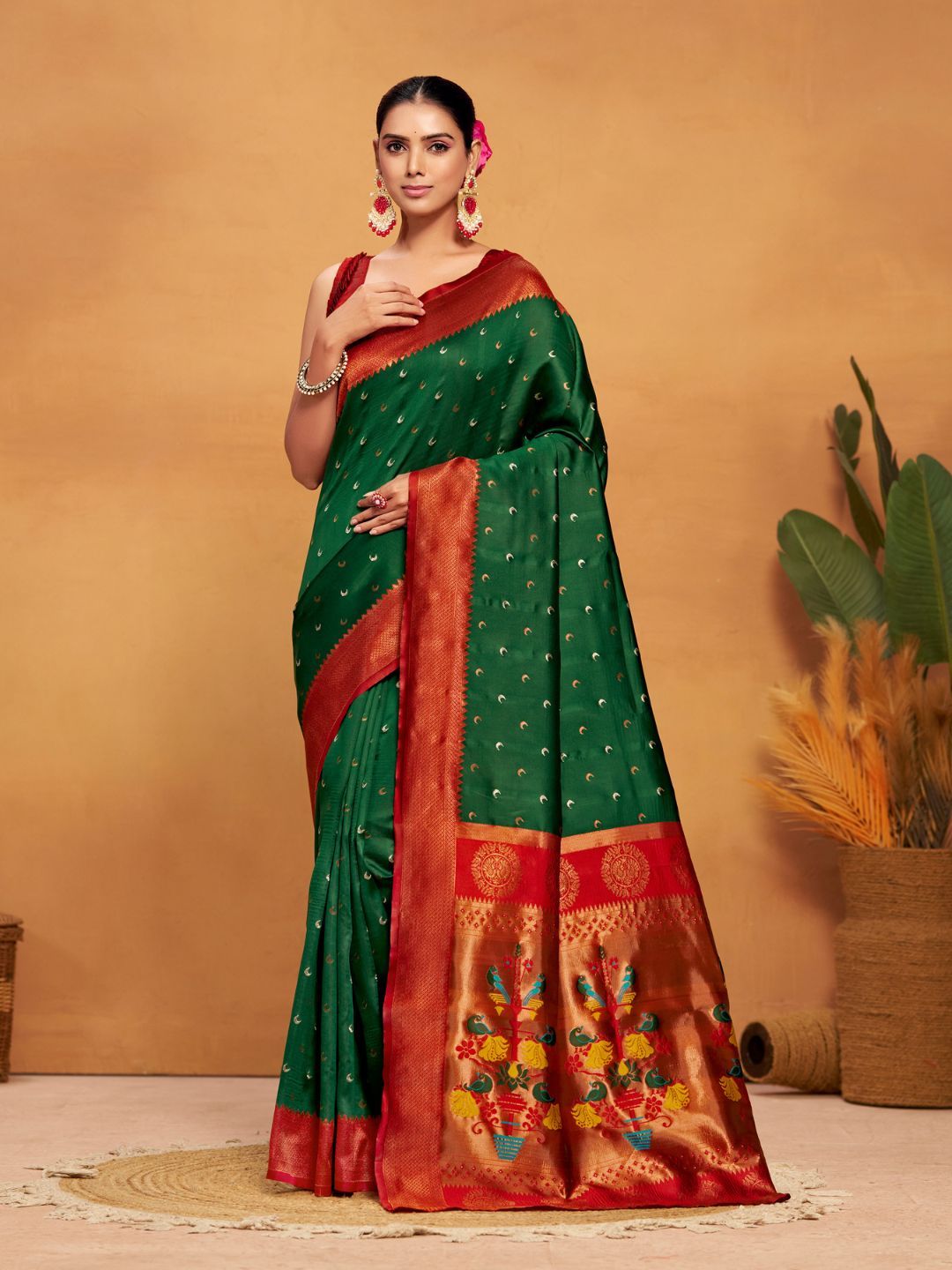 KALINI Woven Design Zari Silk Blend Paithani Saree