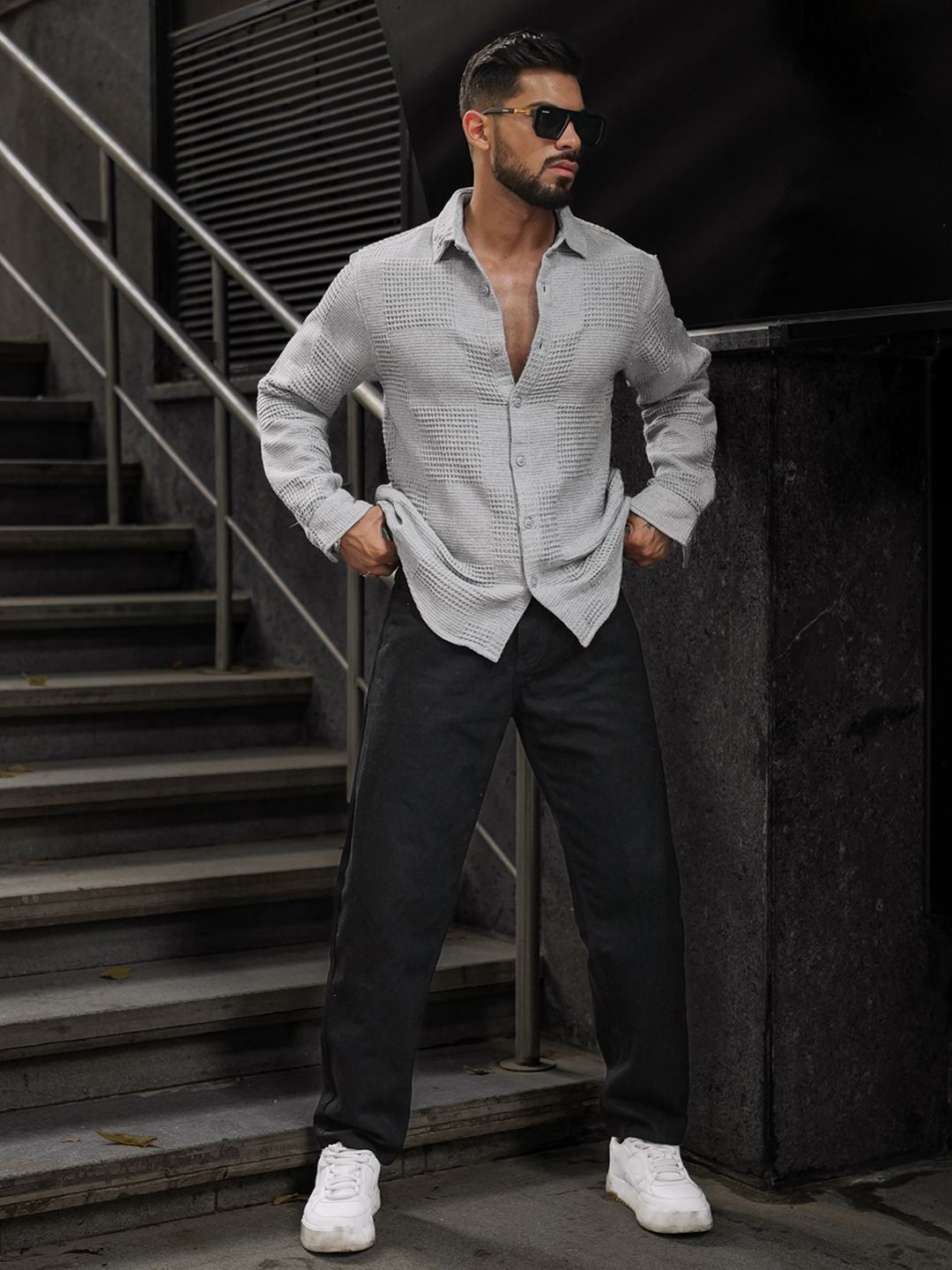 Powerlook Men Spread Collar Textured Casual Shirt