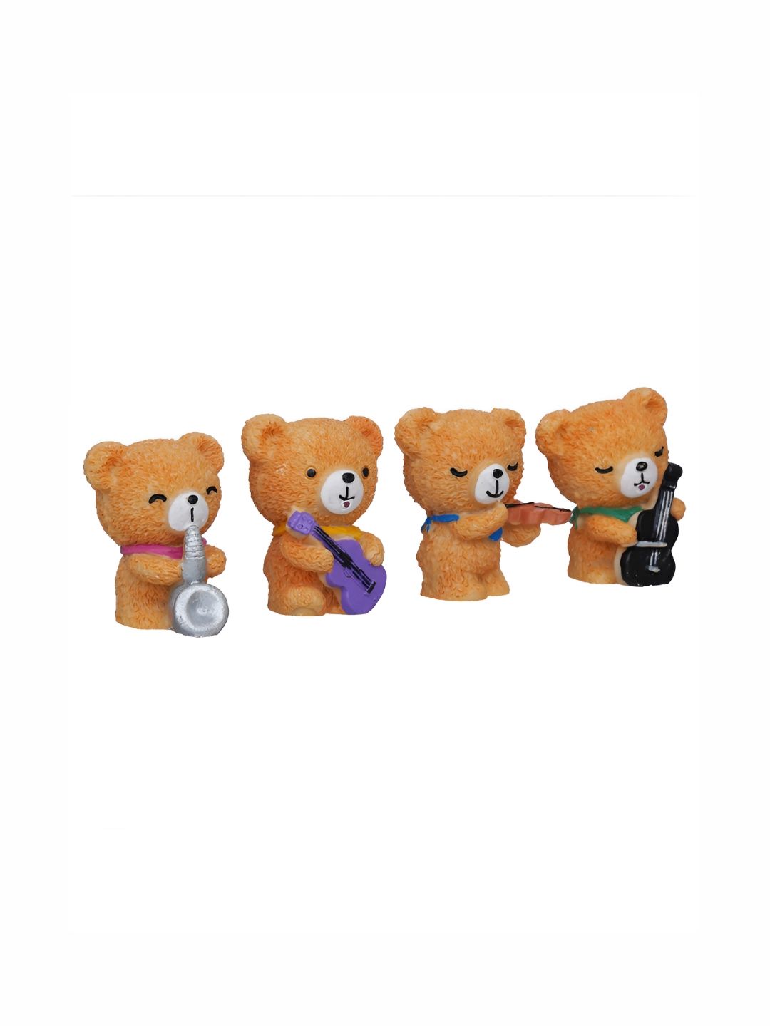 eCraftIndia Brown 4 Pcs Cute Teddy Bears Playing Musical Instruments Decorative Showpiece