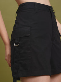 Tokyo Talkies Women Black Mid Rise Cotton Shorts