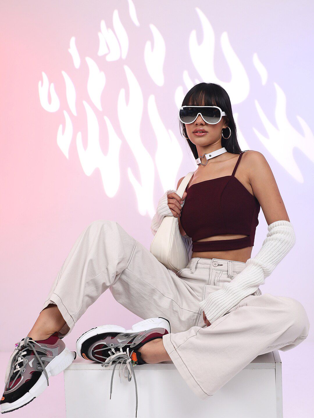 Tokyo Talkies Purple Shoulder Straps Fitted Crop Top