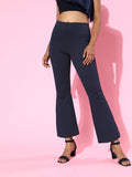 SASSAFRAS Women Navy Blue High-Rise Graduated Flare Trousers