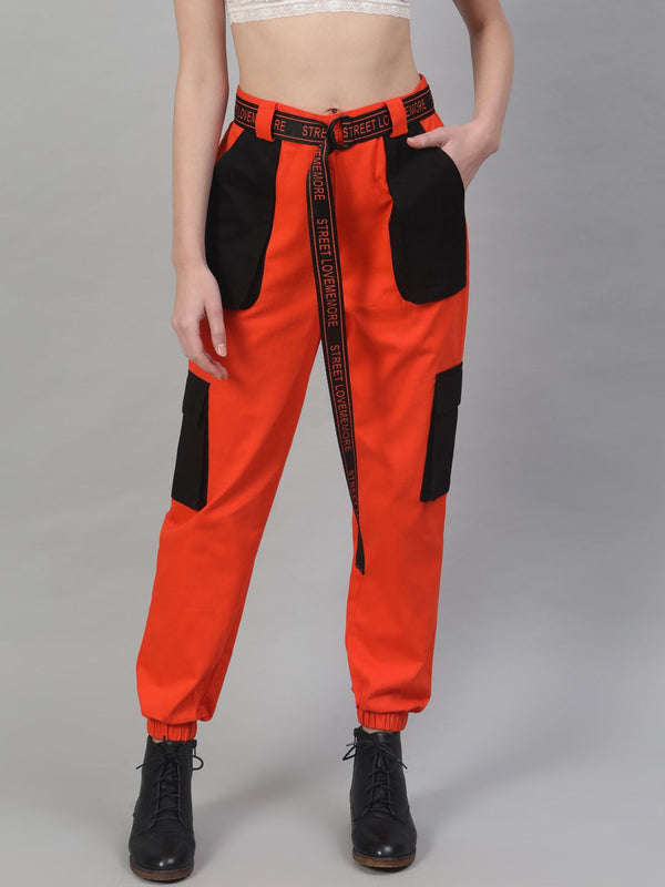 STREET 9 Women Orange Regular Fit Solid Cargos