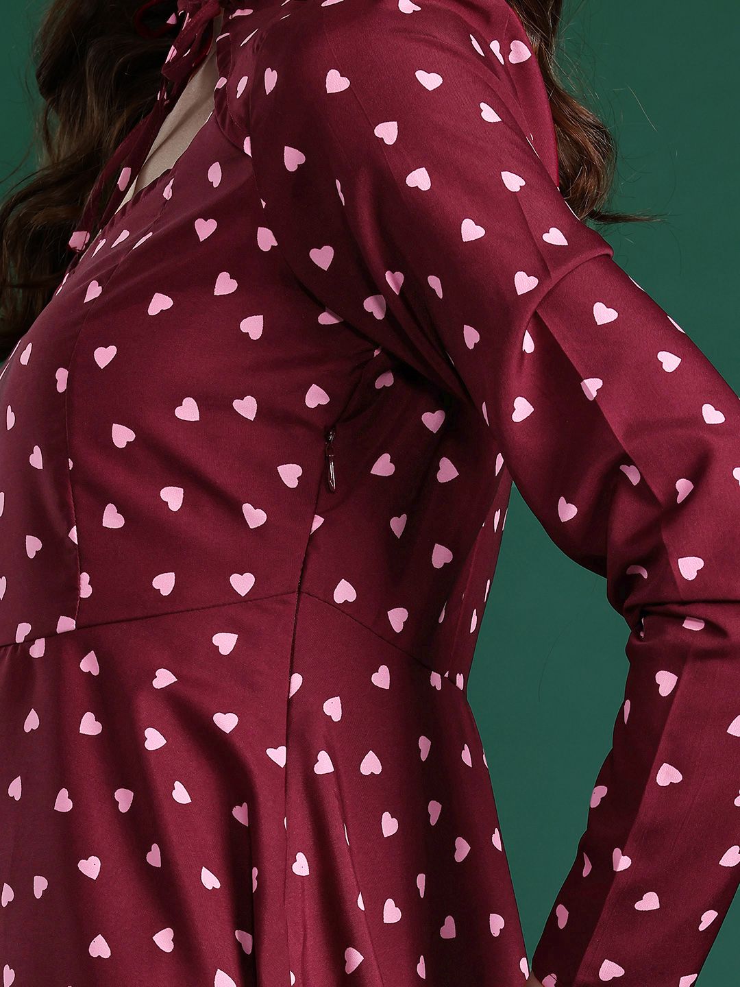 DressBerry Print Tie-Up Neck A-Line Mini Dress