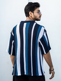 PowerlookIndia Slim Striped Oversized Casual Crochet Shirt