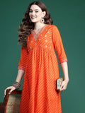 Indo Era Bandhani Embroidered Empire Pure Cotton Kurta with Trousers