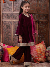 pspeaches Girls Gotta Patti Velvet Kurta With Palazzos & Dupatta