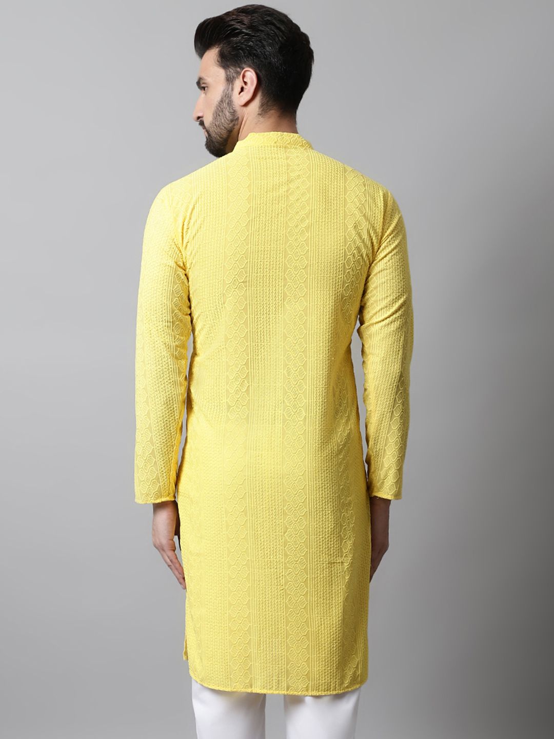 Jompers Men Yellow Thread Work Floral Kurta