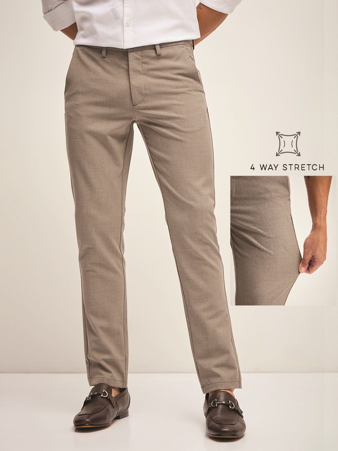 THE BEAR HOUSE Men Solid 4 Way Stretch Formal Trouser