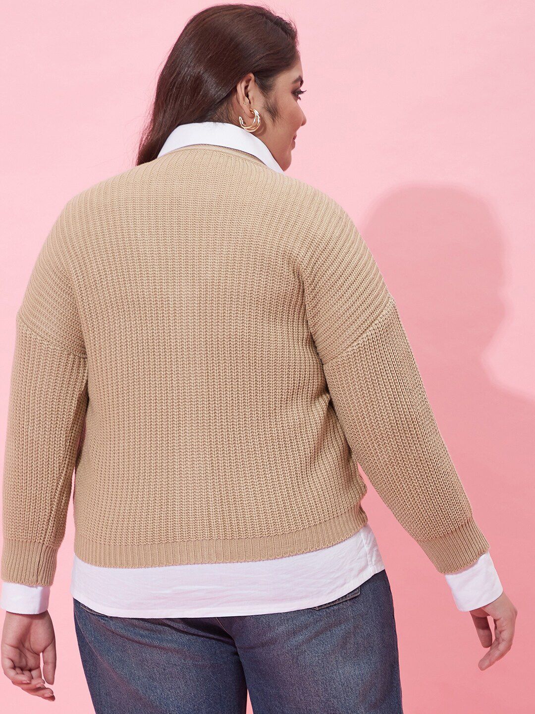 CURVY STREET Women Ribbed Acrylic Crop Cardigan