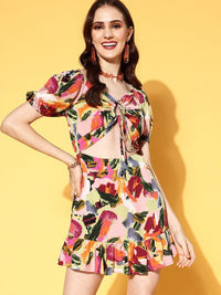 Berrylush Women Pink Abstract Twist & Knot Dress