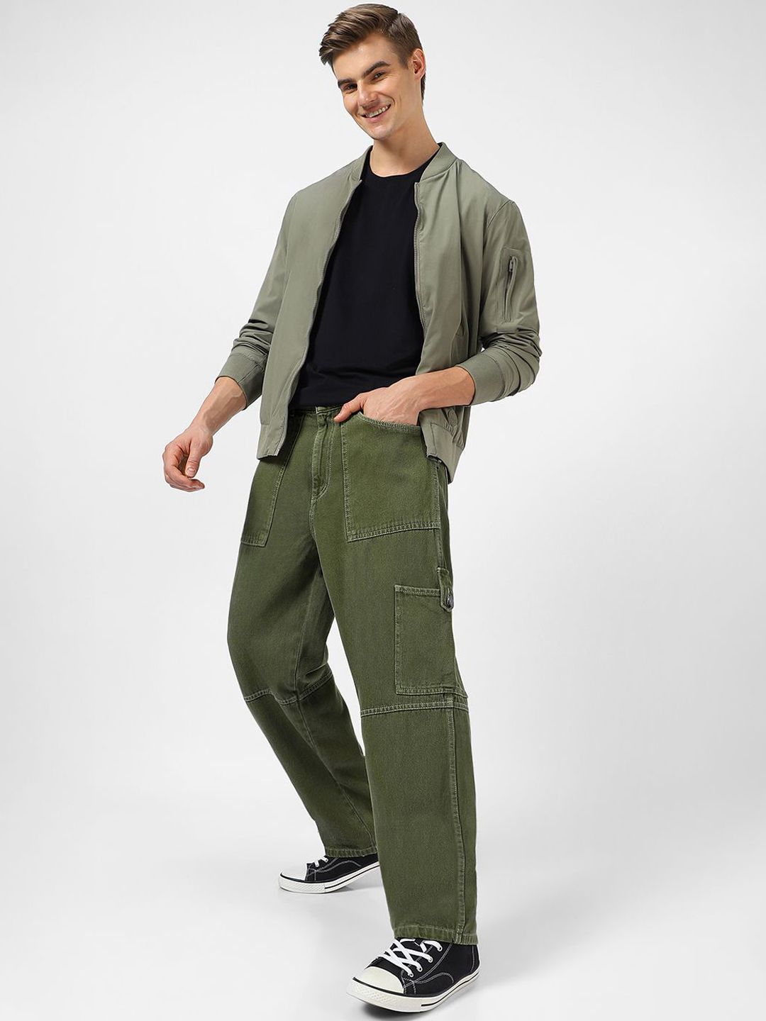 Urbano Fashion Men Baggy Fit Pure Cotton Cargo Jeans