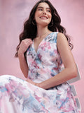 DressBerry Floral Print Paneled Empire Midi Dress