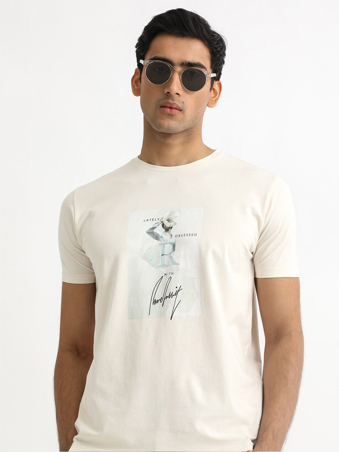 RARE RABBIT Men Hats Graphic Printed Round Neck Slim Fit Cotton T-Shirt