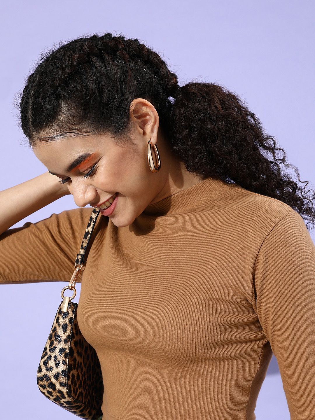 STREET 9 Women Chic Brown Solid Cropped Top