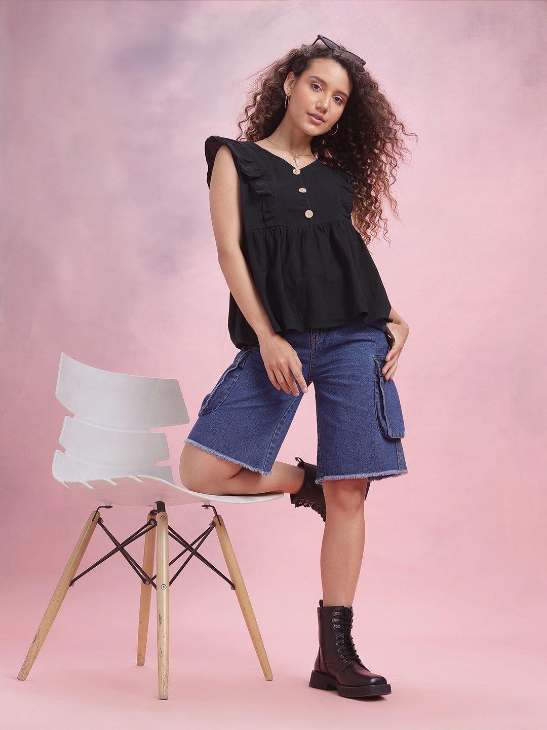 DressBerry Button Detail Ruffles A-Line Top