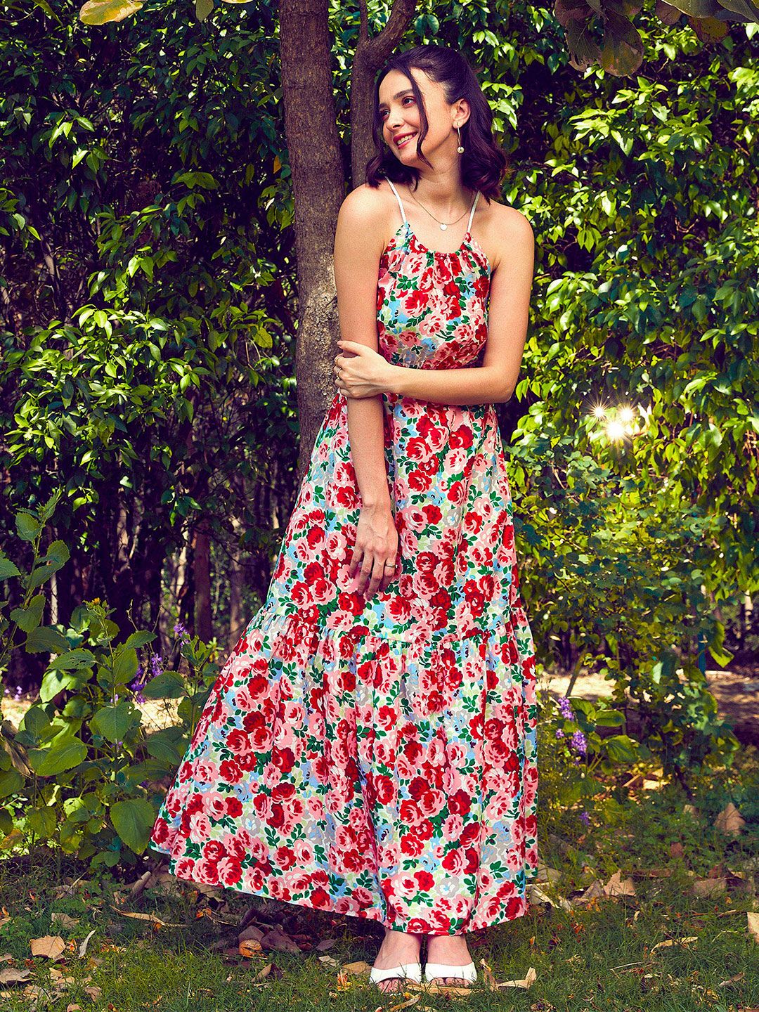 SASSAFRAS Floral Printed Tiered Maxi Fit & Flare Dress