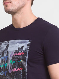 Being Human Men Navy Blue Printed T-shirt
