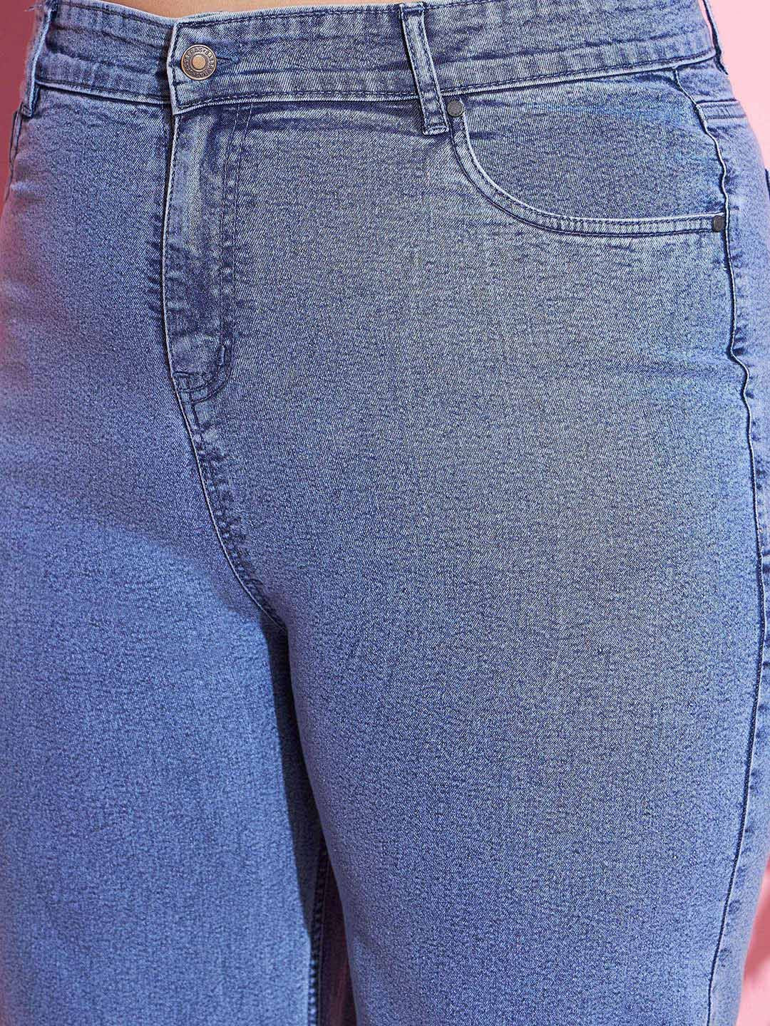 SASSAFRAS Curve Women Plus Size Straight Fit High-Rise Low Distress Stretchable Jeans