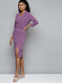 SASSAFRAS Lavender Notch Collar Belted Dress