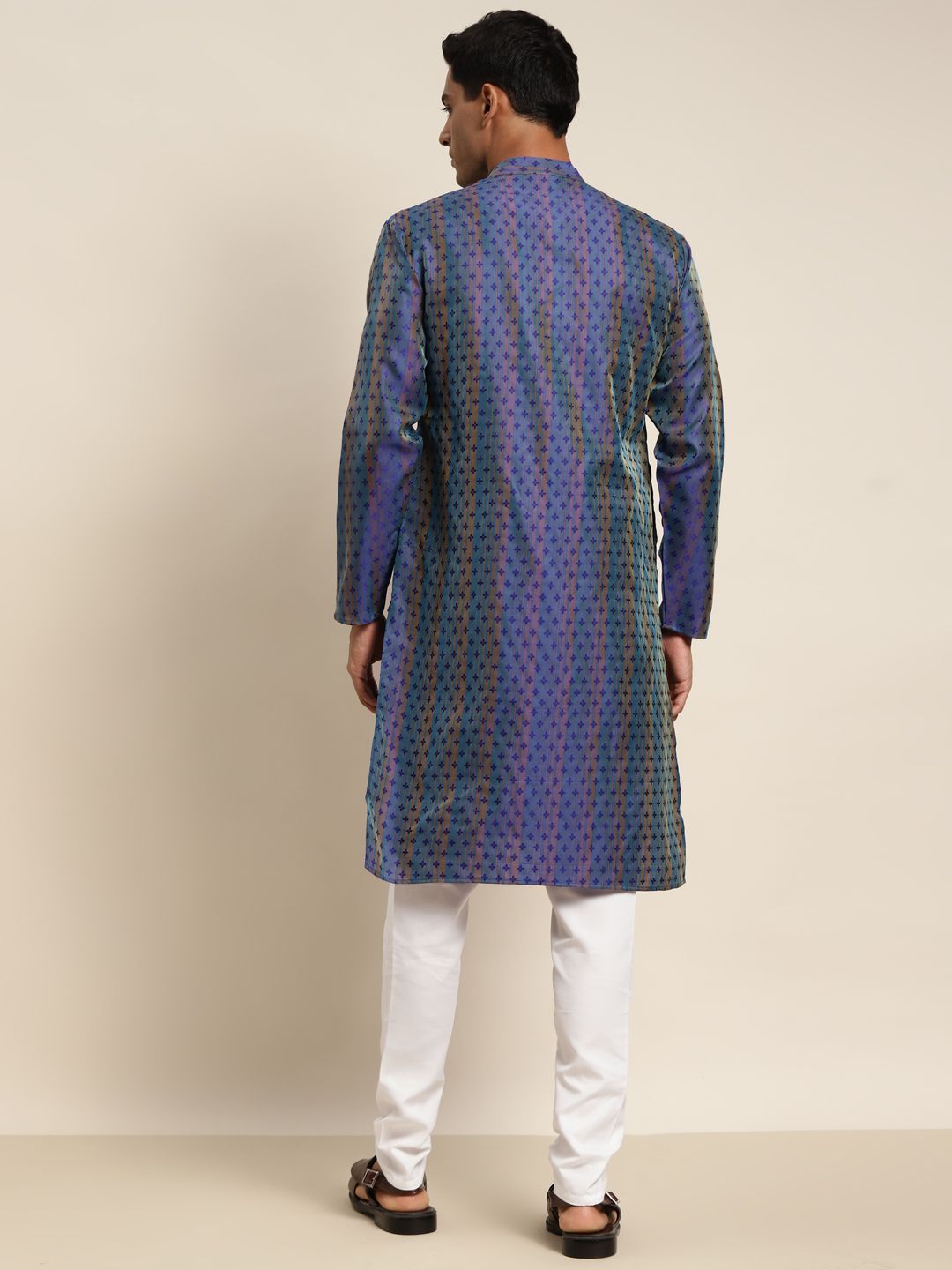 SOJANYA Men Blue & Green Ethnic Motifs Kurta