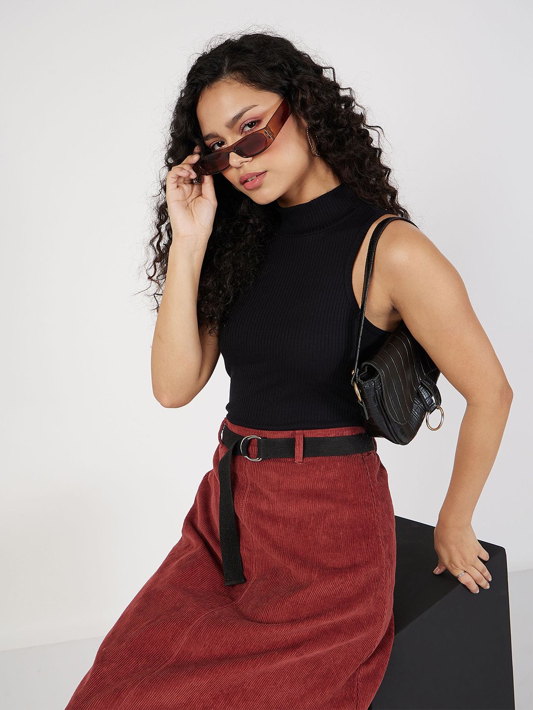 SASSAFRAS Ribbed High Neck Fitted Regular Top