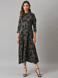W Floral Printed Midi Cotton Dress