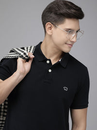 THE BEAR HOUSE Men Black Polo Collar Slim Fit T-shirt