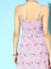Berrylush Women Pink Tribal Romantic Florals Dress
