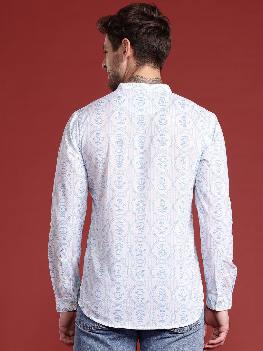 Anouk Mandarin Collar Floral Printed Pure Cotton Kurta