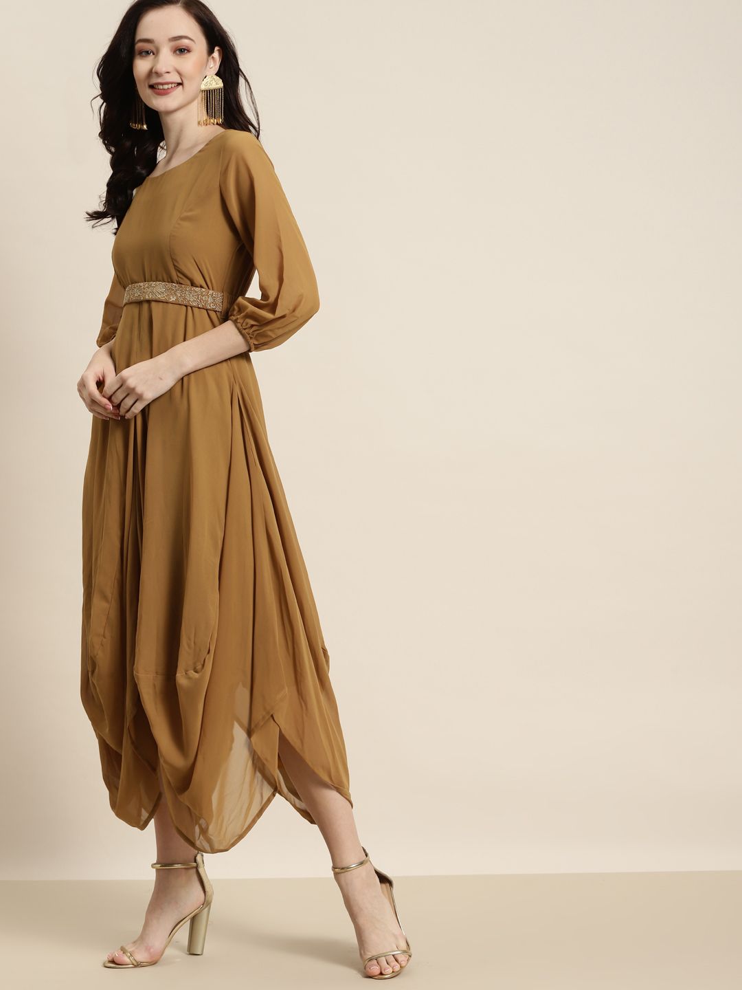 Shae by SASSAFRAS Mustard Yellow Embroidered Belt Dhoti Dress