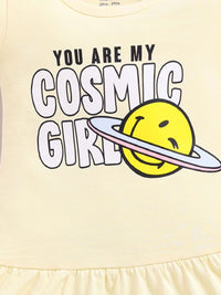 Happy Faces Girls Smiley Print Pure Cotton Fit & Flare Dress