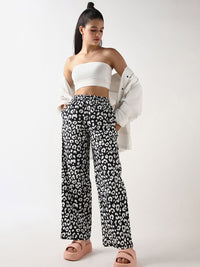 Bewakoof Women Black All Over Printed Wide Leg Pyjamas