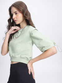 DressBerry Toggled Sleeves Crop Sweatshirt