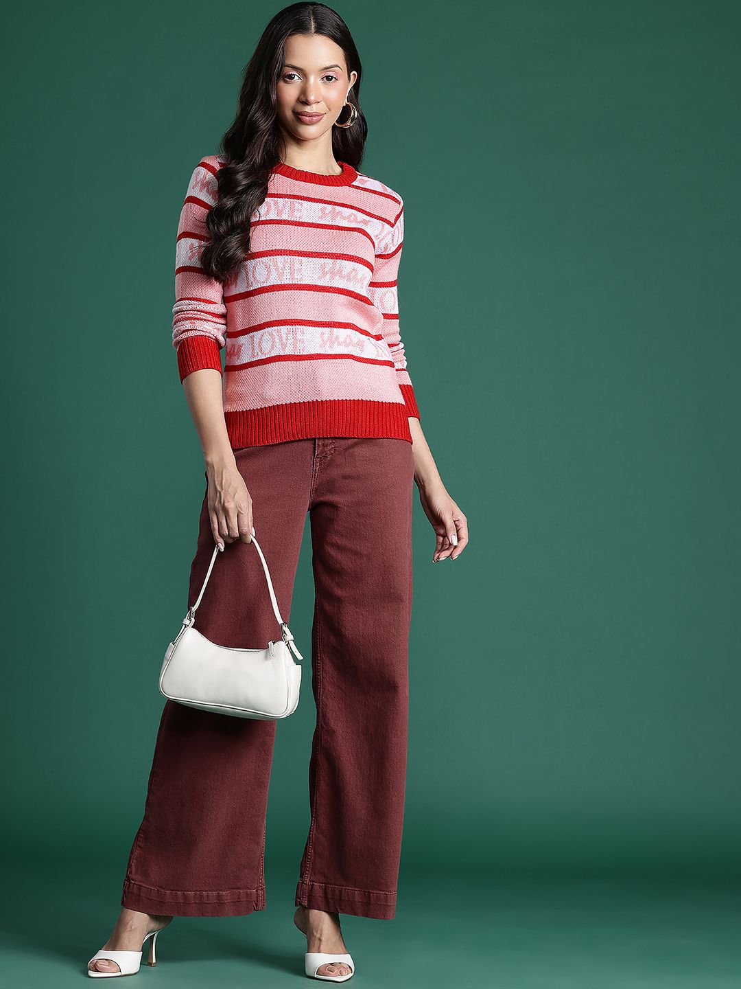 DressBerry Striped Typography Design Pullover