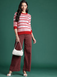 DressBerry Striped Typography Design Pullover