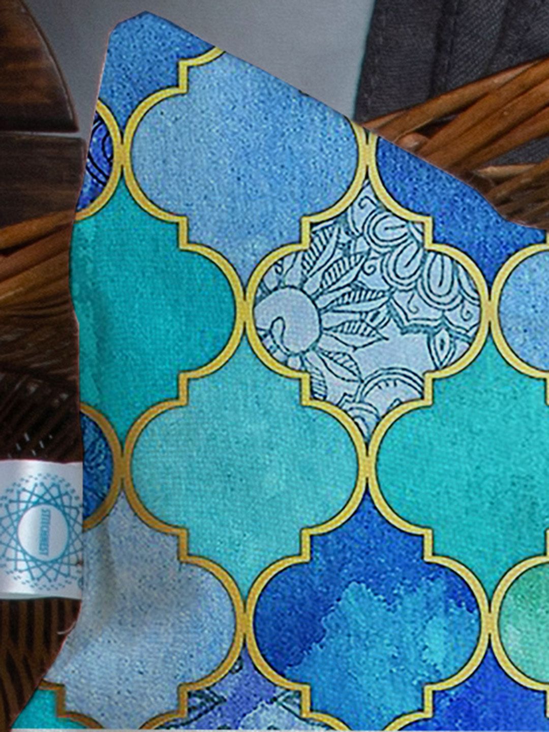 STITCHNEST Blue & Green Set of 2 Geometric Square Cushion Covers